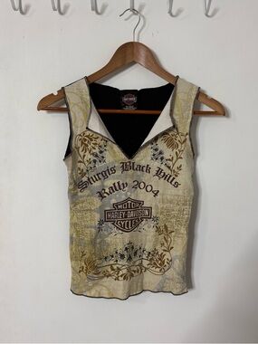 Rare Vintage Y2K Harley-Davidson V-Neck Tank Top 2004 Sturgis Black Hills Rally